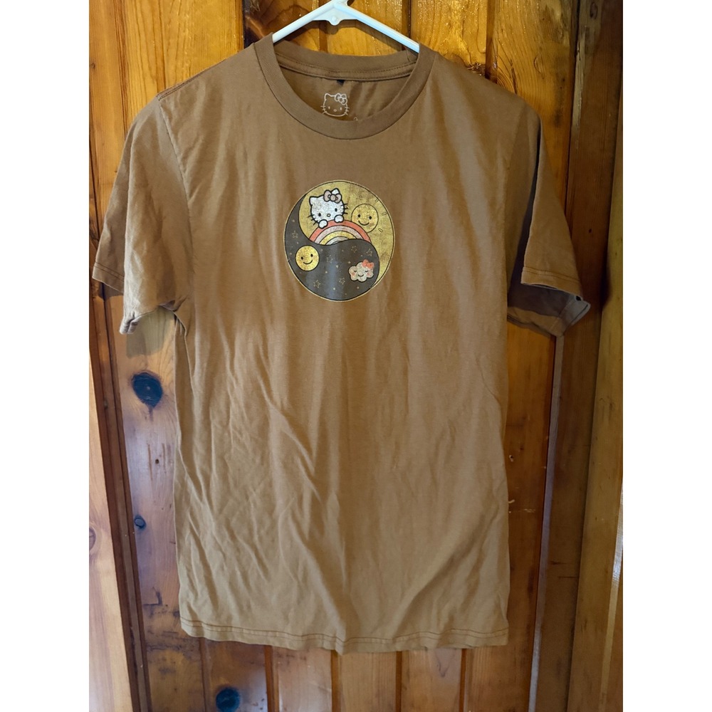 Hello Kitty Sanrio Dream‎ Big Graphic T-Shirt Brown Yin Yang Cute Size Small